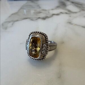 Judith Ripka Sterling silver fantasy-cut sunset yellow citrine ring, size 7